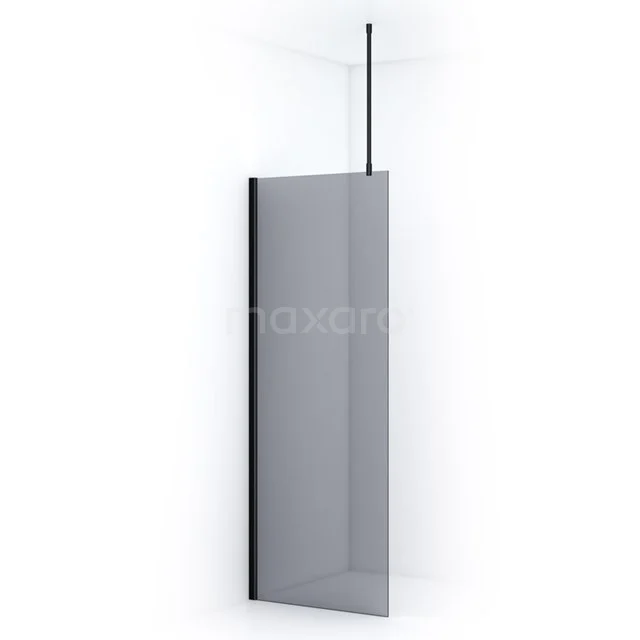 Matt schwarze begehbare Duschwand mit Klarglas und Aluminiumprofil, ideal für einen modernen Badezimmerstil.