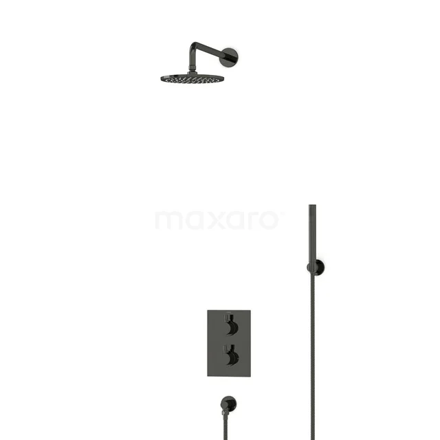 Einbau-Regenbrausegarnitur Radius Schwarz Chrom, Thermostatarmatur, 20cm Kopfbrause, Schwarz Chrom BIB55-00074