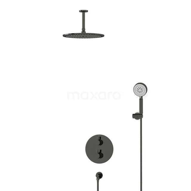 Einbau-Regenbrausegarnitur Radius Schwarz Chrom, Thermostatarmatur, 30cm Kopfbrause, Schwarz Chrom BIB55-00160