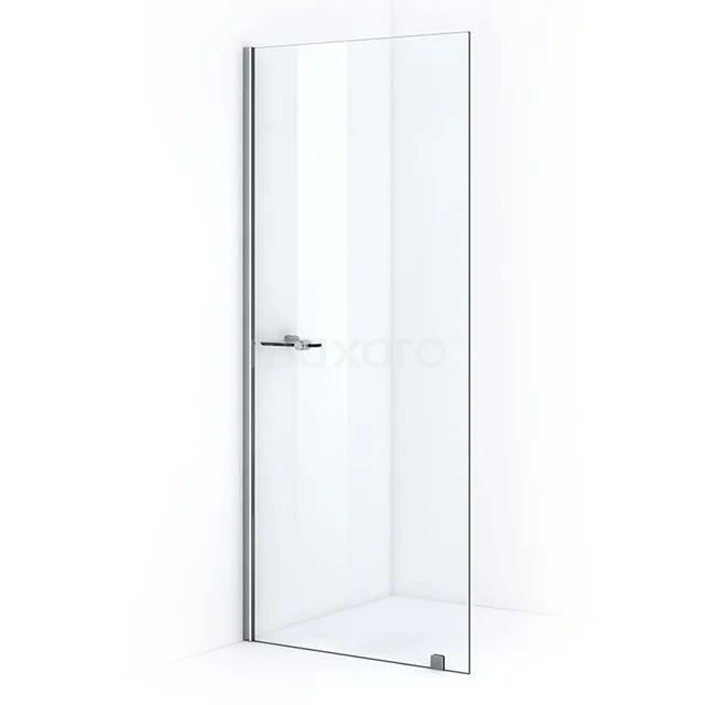 Transparent shower door with aluminium profile, clear glass and minimalist design, perfect for a modern bathroom.