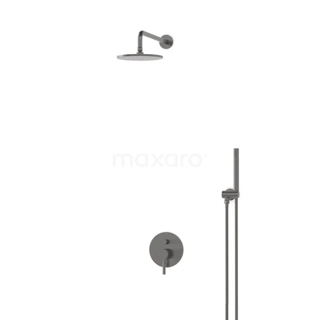 Einbau-Regenbrausegarnitur Radius Schwarz Steel, Einhebelmischbatterie, 20cm Kopfbrause, Schwarzes Metall BIM55-00006