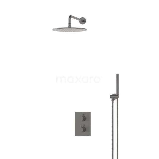 Einbau-Regenbrausegarnitur Radius Schwarz Steel, Thermostatarmatur, 30cm Kopfbrause, Schwarzes Metall BIM55-00010