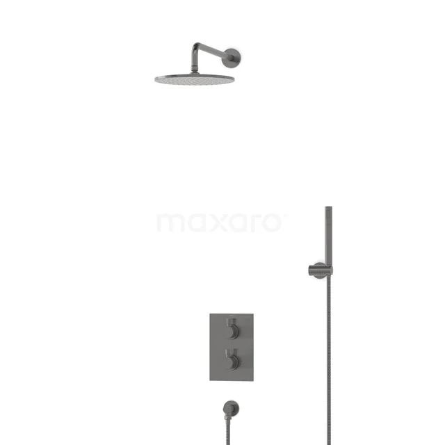 Einbau-Regenbrause-Set Radius Schwarz Stahl Thermostatarmatur 25cm Kopfbrause Schwarz Metall BIM55-00023