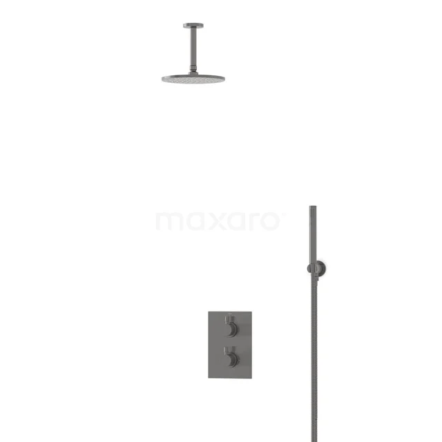 Einbau-Regenbrausegarnitur Radius Schwarz Stahl, Thermostatarmatur, 20cm Kopfbrause, Schwarzes Metall BIM55-00047 Einbau-Regenbrausegarnitur Radius Schwarz Stahl, Thermostatarmatur, 20cm Kopfbrause, Schwarzes Metall BIM55-00047
