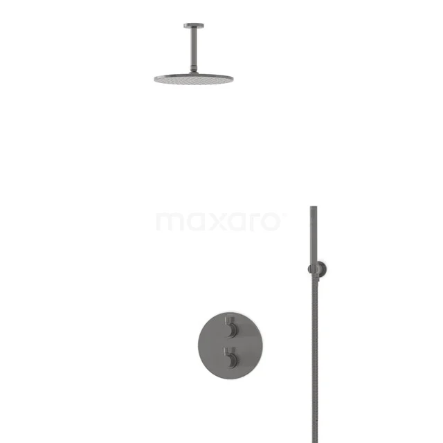 Einbau-Regenbrausegarnitur Radius Schwarz Steel, Thermostatarmatur, 25cm Kopfbrause, Schwarzes Metall BIM55-00049