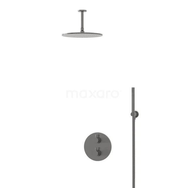 Einbau-Regenbrausegarnitur Radius Schwarz Steel, Thermostatarmatur, 30cm Kopfbrause, Schwarzes Metall BIM55-00052 Einbau-Regenbrausegarnitur Radius Schwarz Steel, Thermostatarmatur, 30cm Kopfbrause, Schwarzes Metall BIM55-00052