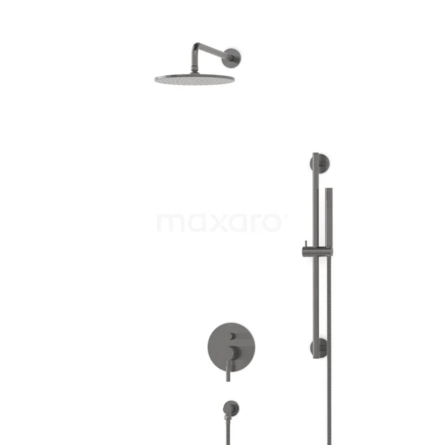 Einbau-Regenbrausegarnitur Radius Stahl Schwarz, Einhebelmischbatterie, 25cm Kopfbrause, Schwarzes Metall BIM55-00060