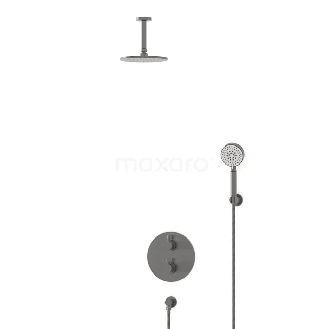 Einbau-Regenbrausegarnitur Radius Schwarz Stahl, Thermostatarmatur, 20cm Kopfbrause, Schwarzes Metall BIM55-00172 Einbau-Regenbrausegarnitur Radius Schwarz Stahl, Thermostatarmatur, 20cm Kopfbrause, Schwarzes Metall BIM55-00172