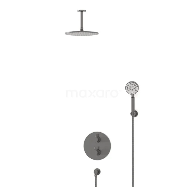 Einbau-Regenbrausegarnitur Radius Schwarz Steel, Thermostatarmatur, 25cm Kopfbrause, Schwarzes Metall BIM55-00175 Einbau-Regenbrausegarnitur Radius Schwarz Steel, Thermostatarmatur, 25cm Kopfbrause, Schwarzes Metall BIM55-00175