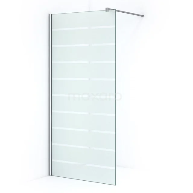 Shower screen glass modern, frosted silver profile, stripe pattern, ideal for stylish and functional bathroom design.