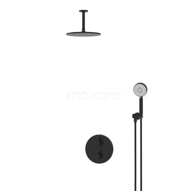 Radius Schwarz Unterputz-Regenbrausegarnitur, Thermostatarmatur, 25cm Kopfbrause, Schwarz BIZ55-00082