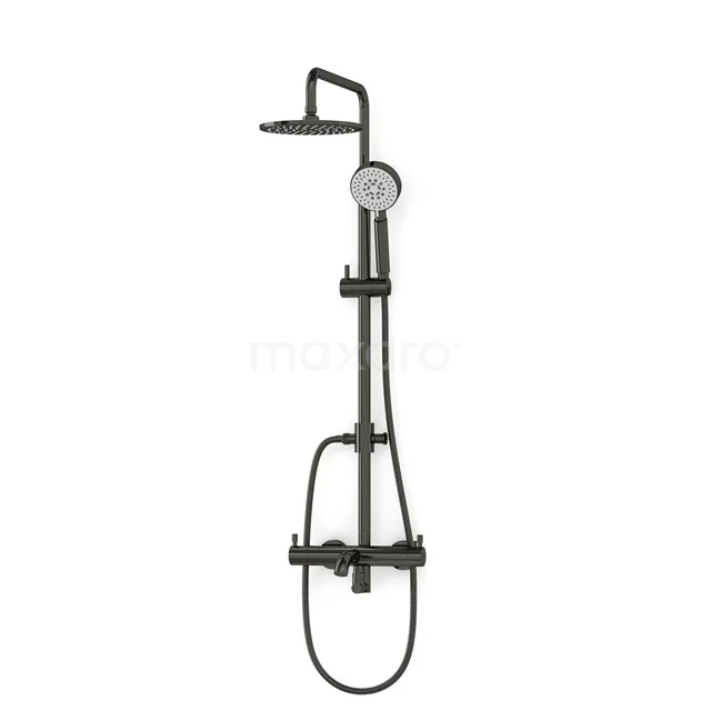 Radius Built-on Bath tap with rain shower | Black chrome Thermostatic DOB55-00003