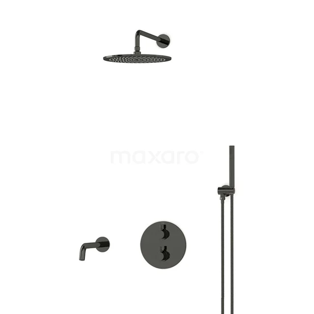 Radius Einbau Badewannenarmatur mit Regendusche | Schwarzchrom Thermostatisch DIB55-00006