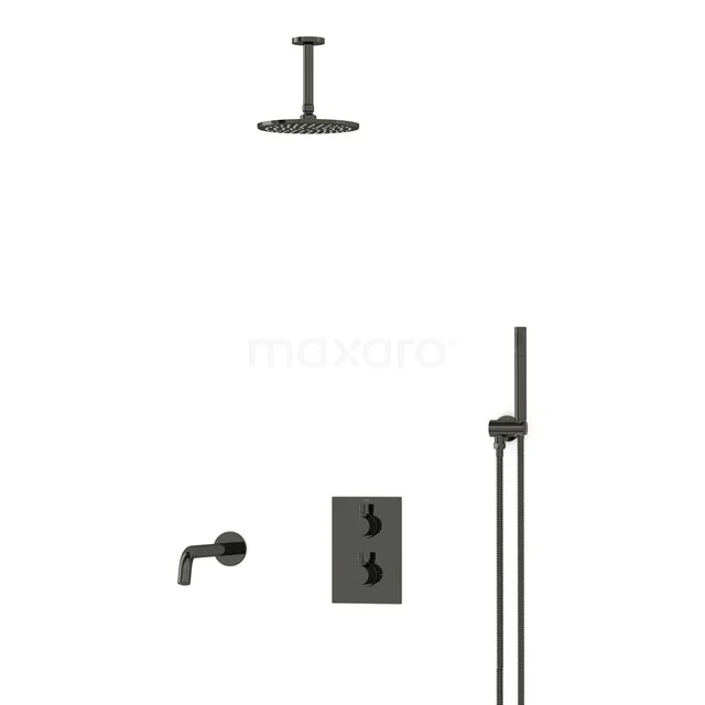 Radius Einbau Badewannenarmatur mit Regendusche | Schwarzchrom Thermostatisch DIB55-00007