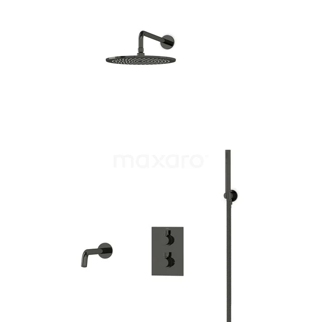 Radius Einbau Badewannenarmatur mit Regendusche | Schwarzchrom Thermostatisch DIB55-00017