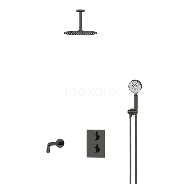 Radius Einbau Badewannenarmatur mit Regendusche | Schwarzchrom Thermostatisch DIB55-00069