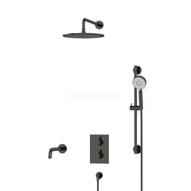 Radius Einbau Badewannenarmatur mit Regendusche | Schwarzchrom Thermostatisch DIB55-00089