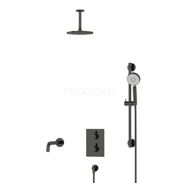 Radius Einbau Badewannenarmatur mit Regendusche | Schwarzchrom Thermostatisch DIB55-00091