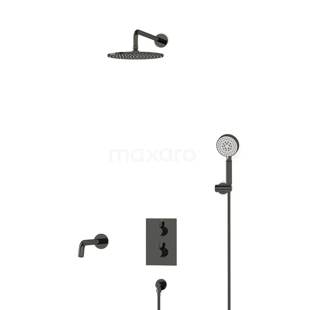 Radius Einbau Badewannenarmatur mit Regendusche | Schwarzchrom Thermostatisch DIB55-00099