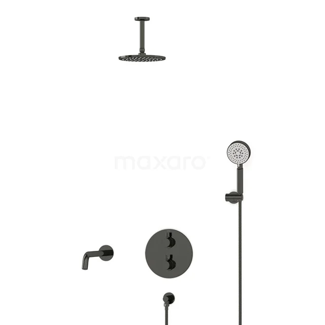 Radius Einbau Badewannenarmatur mit Regendusche | Schwarzchrom Thermostatisch DIB55-00104