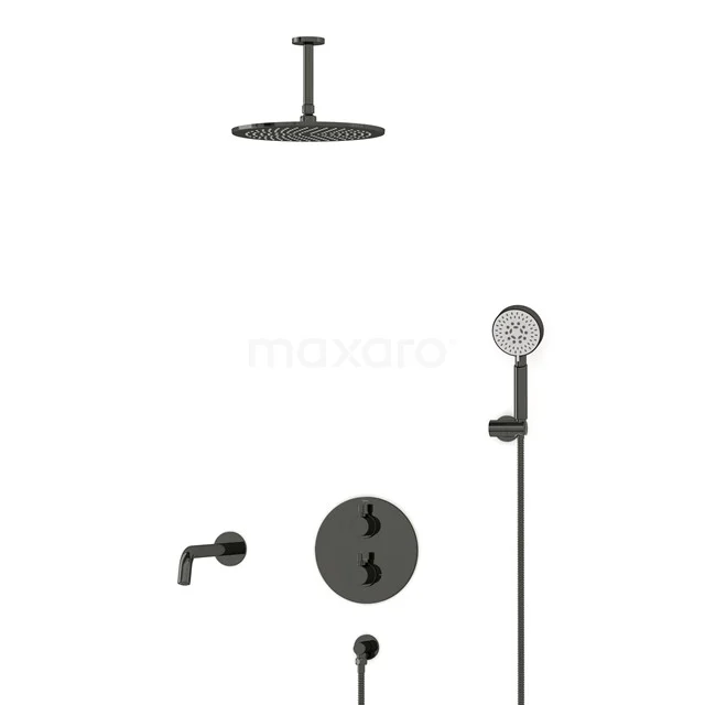 Radius Einbau Badewannenarmatur mit Regendusche | Schwarzchrom Thermostatisch DIB55-00108