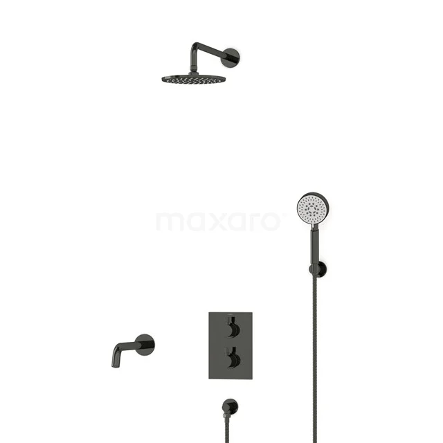 Radius Einbau Badewannenarmatur mit Regendusche | Schwarzchrom Thermostatisch DIB55-00109