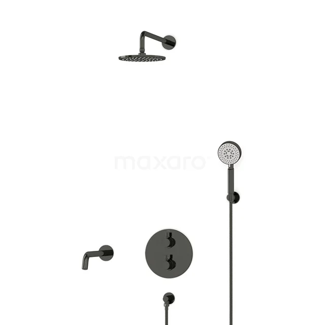 Radius Einbau Badewannenarmatur mit Regendusche | Schwarzchrom Thermostatisch DIB55-00110