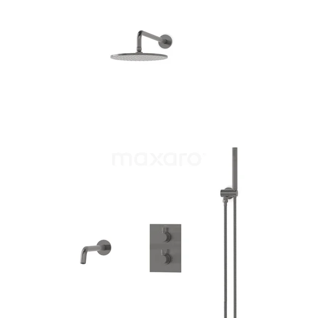 Radius Einbau Badewannenarmatur mit Regendusche | Schwarzes Metall Thermostatisch DIM55-00003