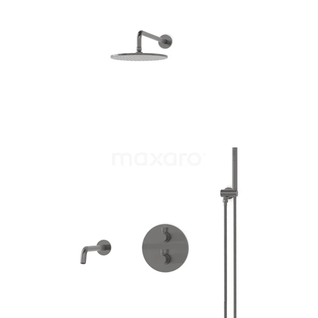 Radius Einbau Badewannenarmatur mit Regendusche | Schwarzes Metall Thermostatisch DIM55-00004