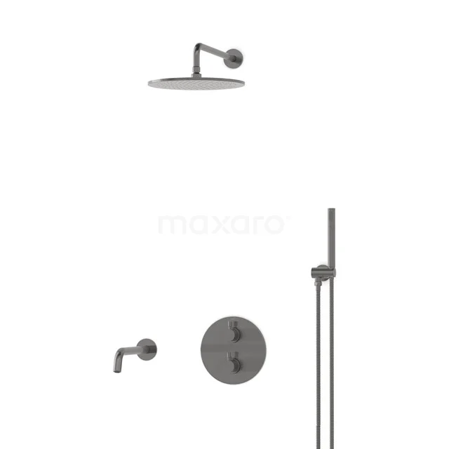 Radius Einbau Badewannenarmatur mit Regendusche | Schwarzes Metall Thermostatisch DIM55-00006