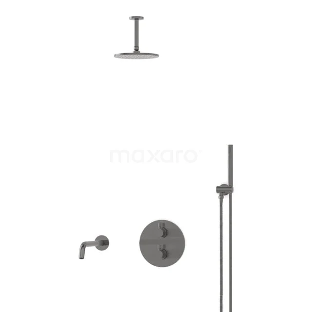 Radius Einbau Badewannenarmatur mit Regendusche | Schwarzes Metall Thermostatisch DIM55-00008