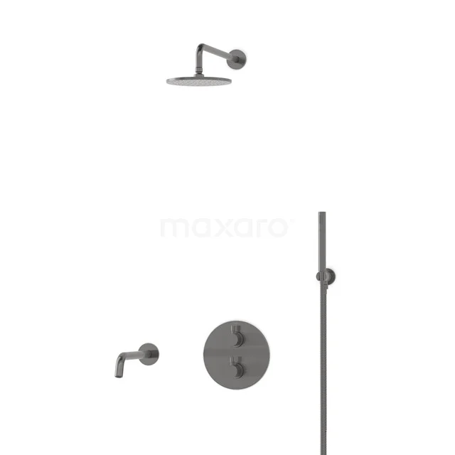 Radius Einbau Badewannenarmatur mit Regendusche | Schwarzes Metall Thermostatisch DIM55-00014