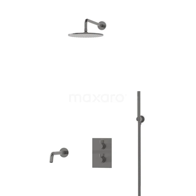 Radius Einbau Badewannenarmatur mit Regendusche | Schwarzes Metall Thermostatisch DIM55-00015