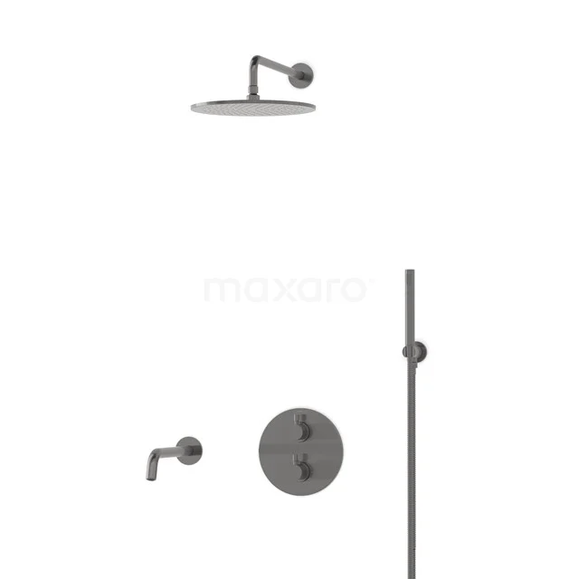 Radius Einbau Badewannenarmatur mit Regendusche | Schwarzes Metall Thermostatisch DIM55-00018