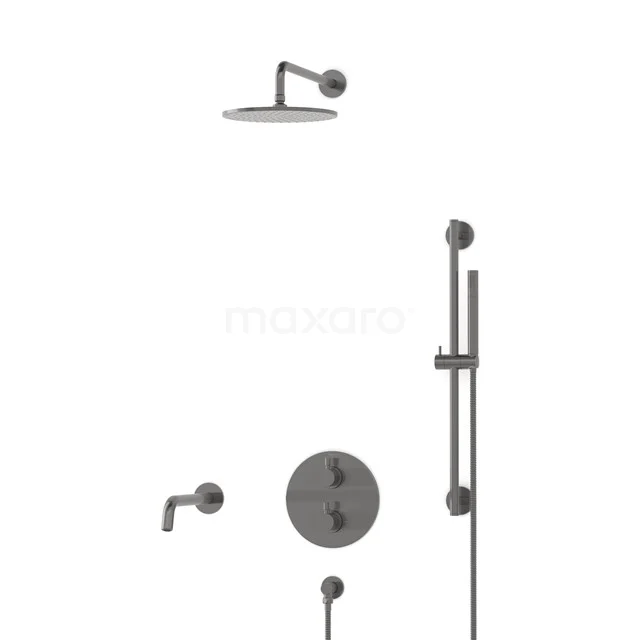 Radius Inbouw Badkraan met regendouche | Zwart metaal Thermostatisch DIM55-00028