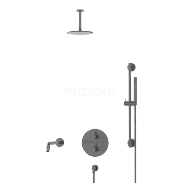 Radius Inbouw Badkraan met regendouche | Zwart metaal Thermostatisch DIM55-00032