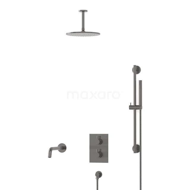 Radius Inbouw Badkraan met regendouche | Zwart metaal Thermostatisch DIM55-00033