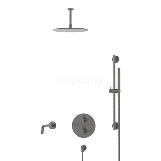 Radius Inbouw Badkraan met regendouche | Zwart metaal Thermostatisch DIM55-00036