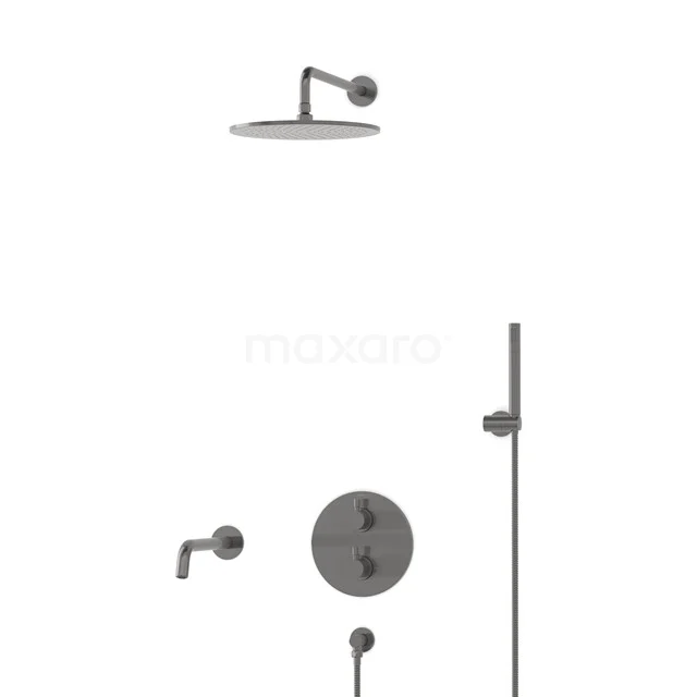 Radius Einbau Badewannenarmatur mit Regendusche | Schwarzes Metall Thermostatisch DIM55-00042 Radius Einbau Badewannenarmatur mit Regendusche | Schwarzes Metall Thermostatisch DIM55-00042
