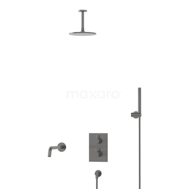 Radius Inbouw Badkraan met regendouche | Zwart metaal Thermostatisch DIM55-00043