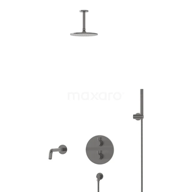 Radius Inbouw Badkraan met regendouche | Zwart metaal Thermostatisch DIM55-00044