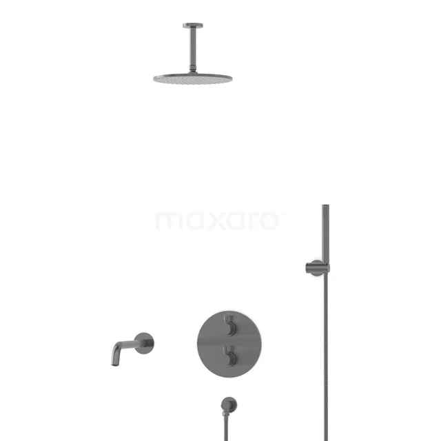 Radius Inbouw Badkraan met regendouche | Zwart metaal Thermostatisch DIM55-00046