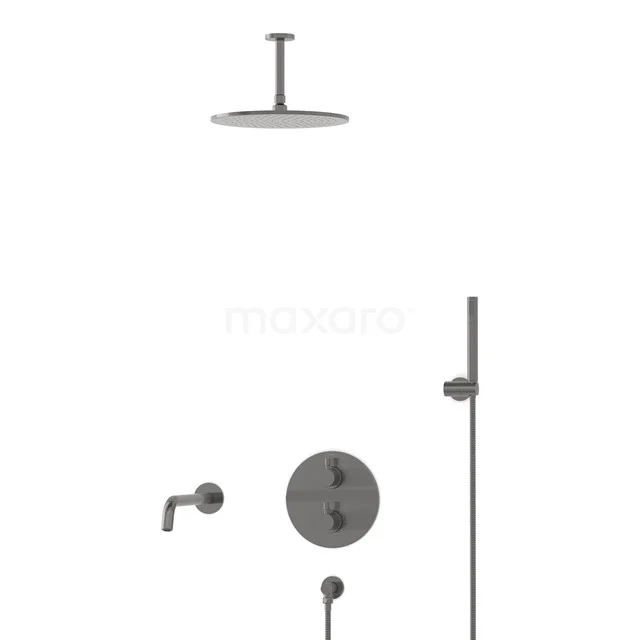 Radius Inbouw Badkraan met regendouche | Zwart metaal Thermostatisch DIM55-00048