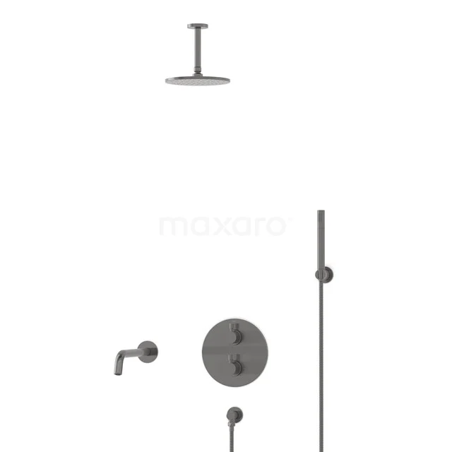 Radius Inbouw Badkraan met regendouche | Zwart metaal Thermostatisch DIM55-00056