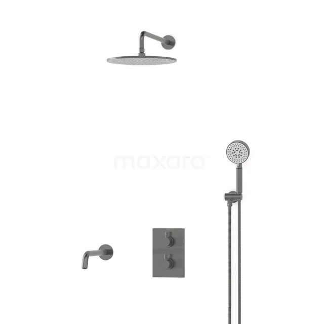 Radius Einbau Badewannenarmatur mit Regendusche | Schwarzes Metall Thermostatisch DIM55-00065