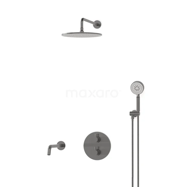 Radius Einbau Badewannenarmatur mit Regendusche | Schwarzes Metall Thermostatisch DIM55-00066 Radius Einbau Badewannenarmatur mit Regendusche | Schwarzes Metall Thermostatisch DIM55-00066