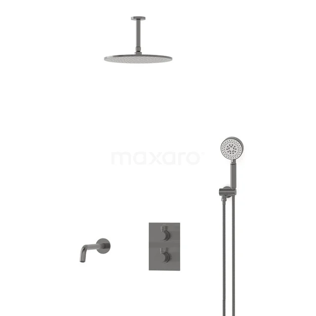 Radius Einbau Badewannenarmatur mit Regendusche | Schwarzes Metall Thermostatisch DIM55-00071