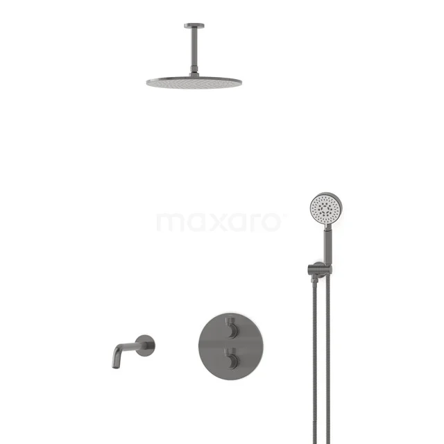 Radius Einbau Badewannenarmatur mit Regendusche | Schwarzes Metall Thermostatisch DIM55-00072 Radius Einbau Badewannenarmatur mit Regendusche | Schwarzes Metall Thermostatisch DIM55-00072