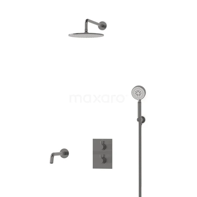 Radius Einbau Badewannenarmatur mit Regendusche | Schwarzes Metall Thermostatisch DIM55-00075