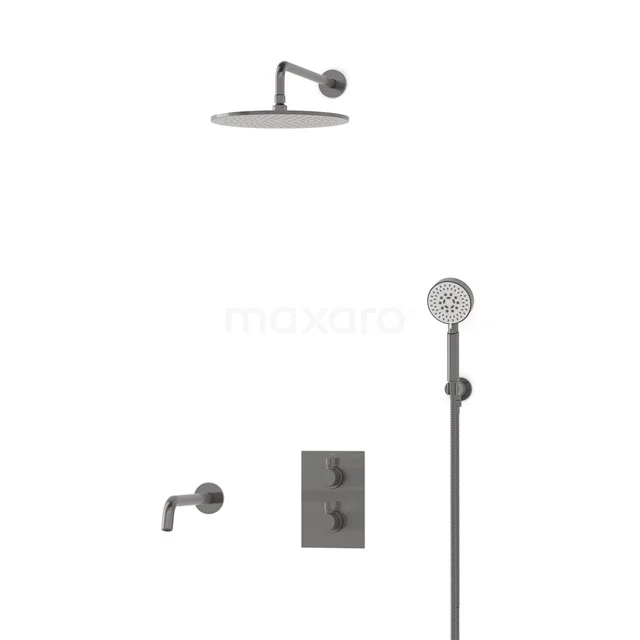 Radius Einbau Badewannenarmatur mit Regendusche | Schwarzes Metall Thermostatisch DIM55-00077